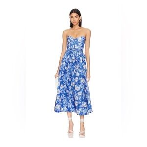 Bardot Strapless Blue and White Floral Dress